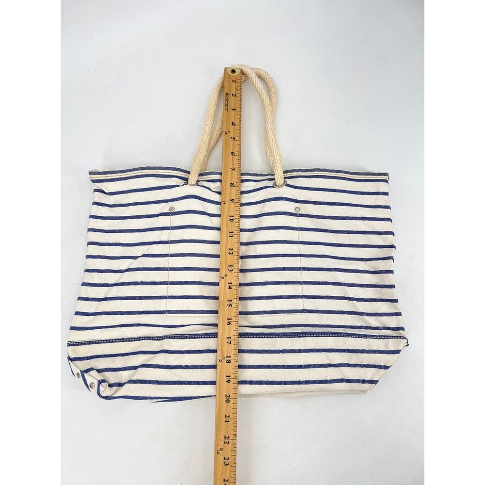 J. Crew Nautical Stripe Tote Bag with Rope Handles Cream and Blue Cotton Canvas - Picture 5 of 8